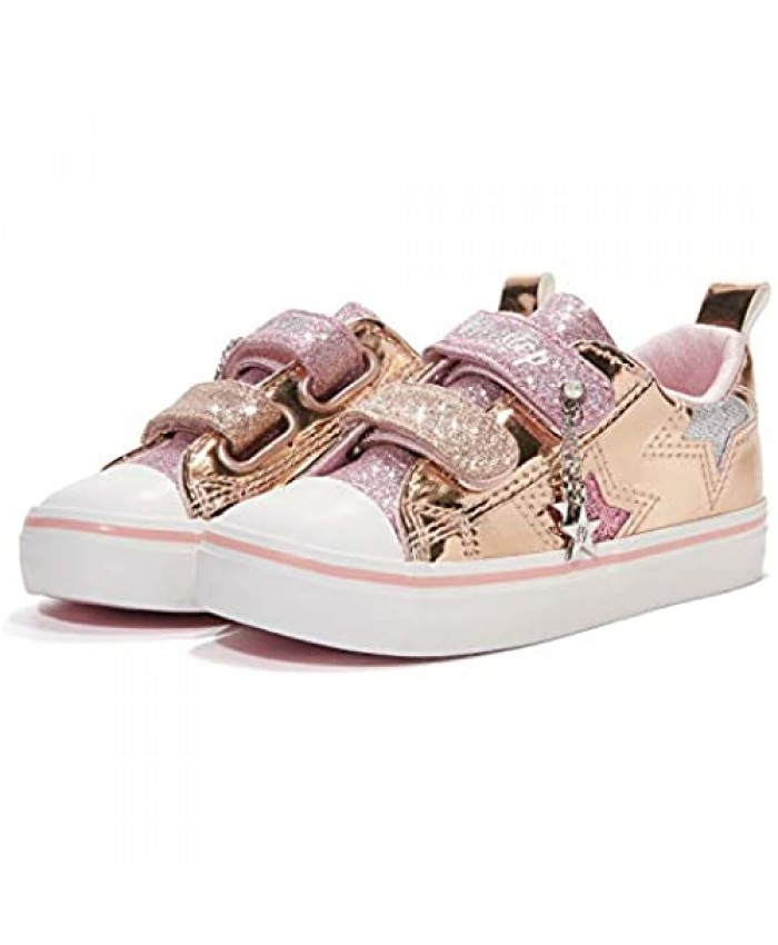 Weestep Toddler/Little Kid Girls Glitter Bow Low Top Hook Loop Sneaker