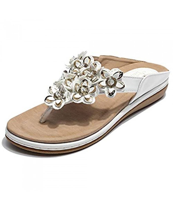 Lanyani Women’s Comfortable Flip Flop Thong Sandals Blossom Slip on Sandals Bohemia Beach Summer Shoes