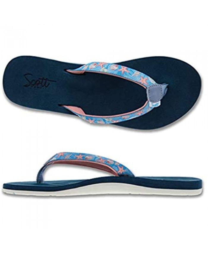Scott Hawaii Women's Alealea Sandal | Ladies Flip Flop with Arch Support and Colorful Floral Beach Style Comfort Strap