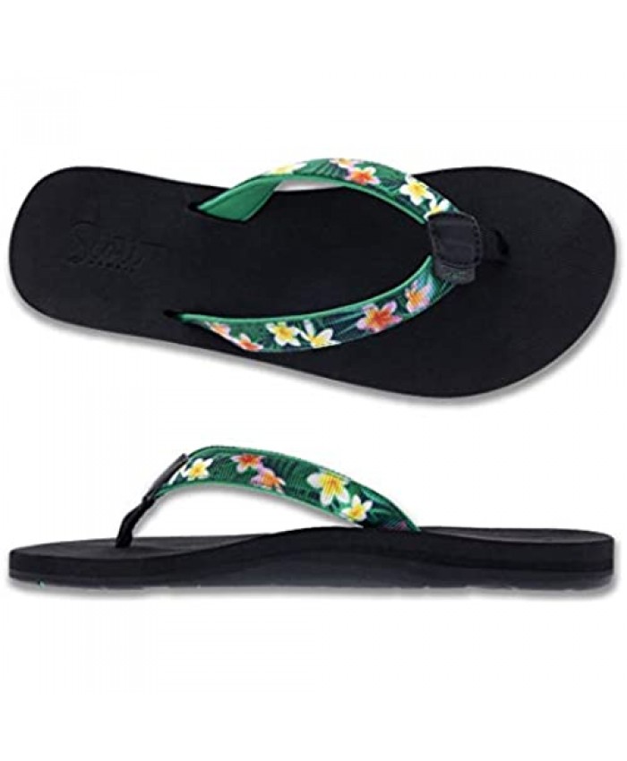 Scott Hawaii Women's Puale'i Sandal | Ladies Flip Flop with Arch Support and Colorful Floral Neoprene Comfort Strap