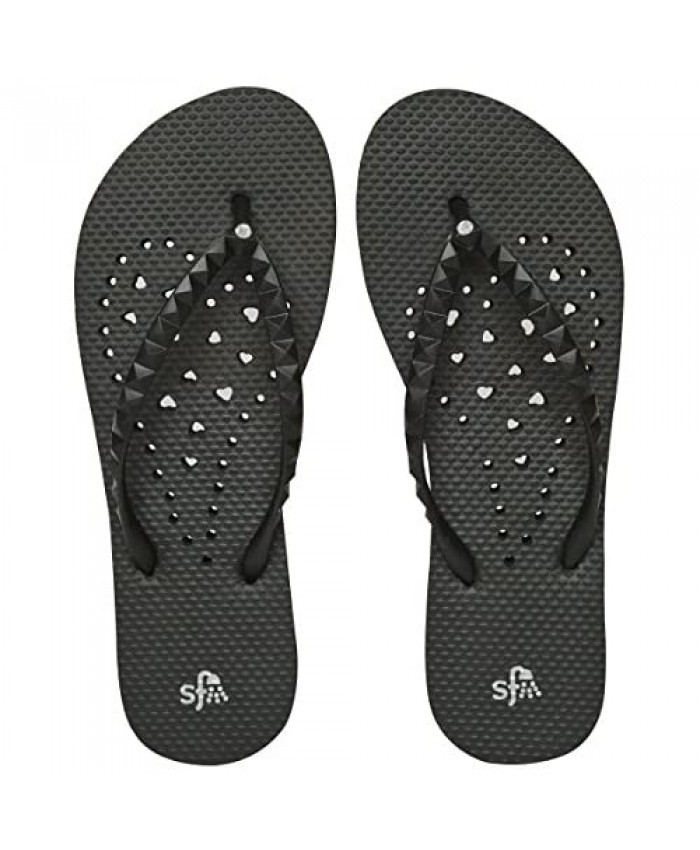 Showaflops Womens' Antimicrobial Shower & Water Sandals for Pool Beach Dorm and Gym - Black Long Heart 7/8