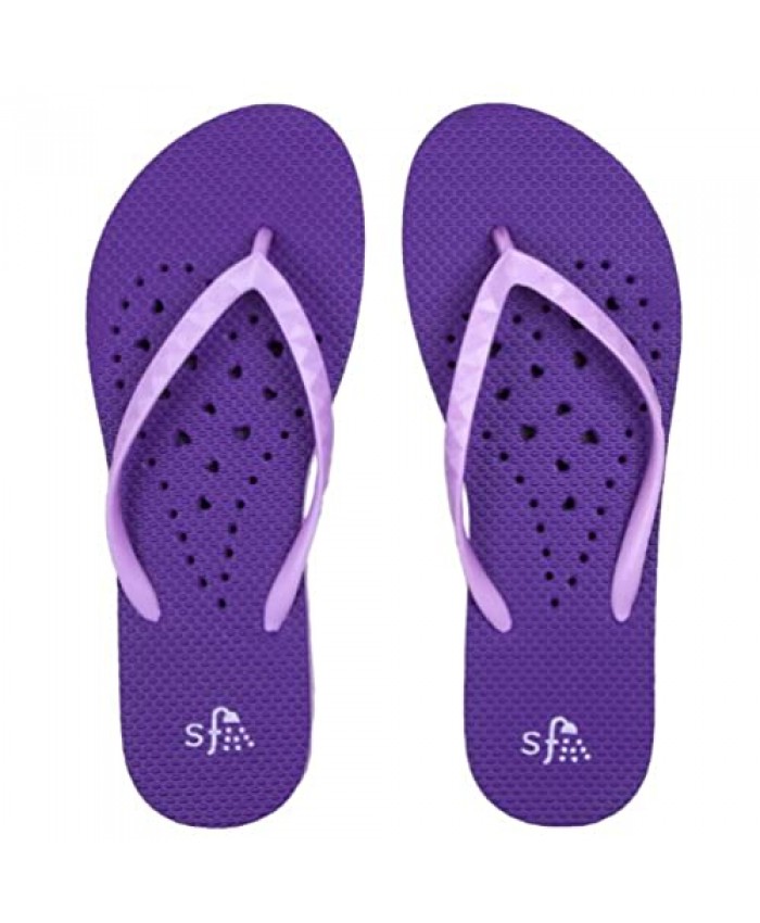 Showaflops Womens' Antimicrobial Shower & Water Sandals for Pool Beach Dorm and Gym - Violet/Lav Long Heart 9/10