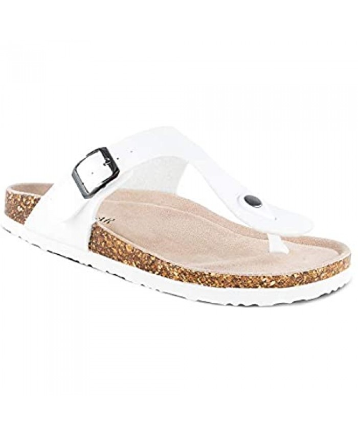 TF STAR Women's Thong Flip Flop Flat Casual Cork Sandals with Buckle Strap Leather Cork Gizeh Sandals for Women/Girls/Ladies