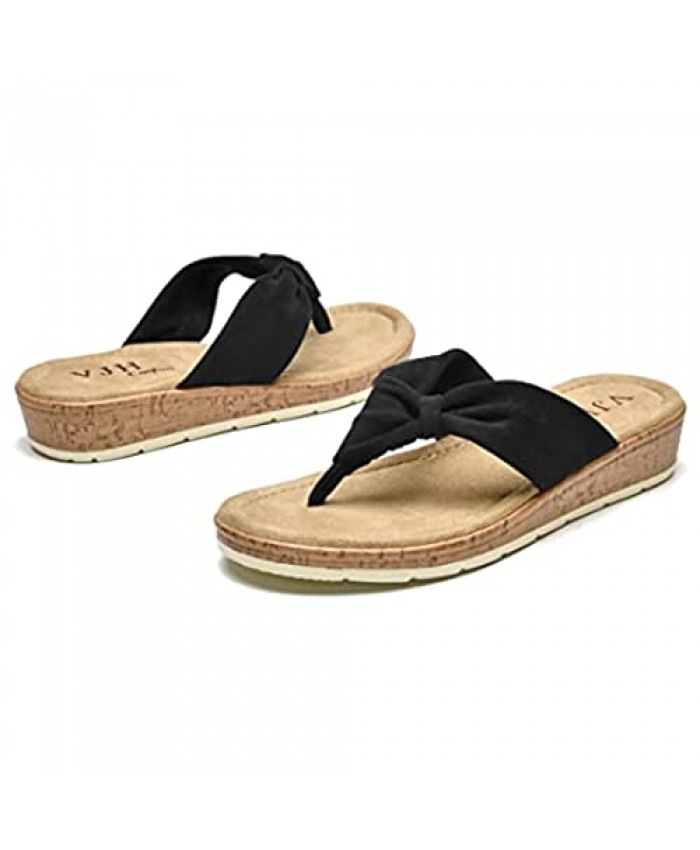 VJH confort Women's Flip Flops Sandals Comfort Light Weight Walking Thong Sandals with Low Wedge