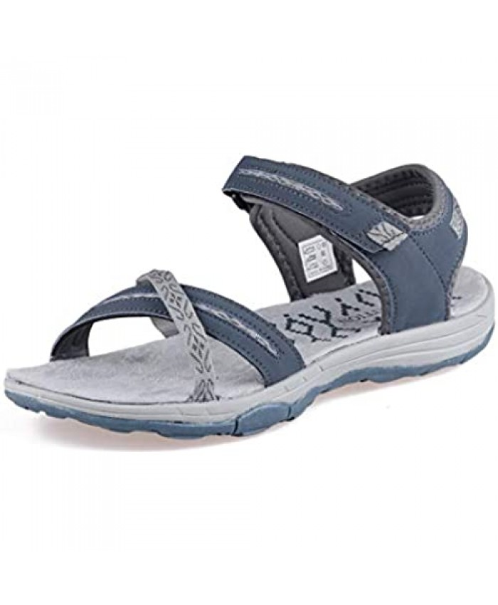 GRITION Women Hiking Sandals Flat Sport Walking Water Shoes Open Toe Beach Adjustable Outdoor Summer Beige Blue Green