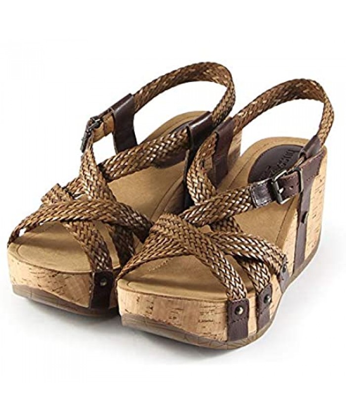 Bussola Sandals for Women Cross Straps Wedge Sandals Fida Platform Buckle Shoes Leather Soft and Stable for Walking