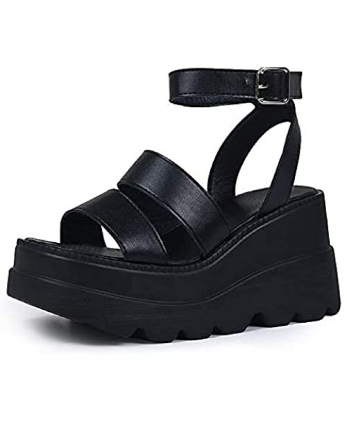 CELNEPHO Womens Wedge Sandals Comfortable Open Toe Ankle Strap Goth Platform Sandals Summer Walking Sandals for Women