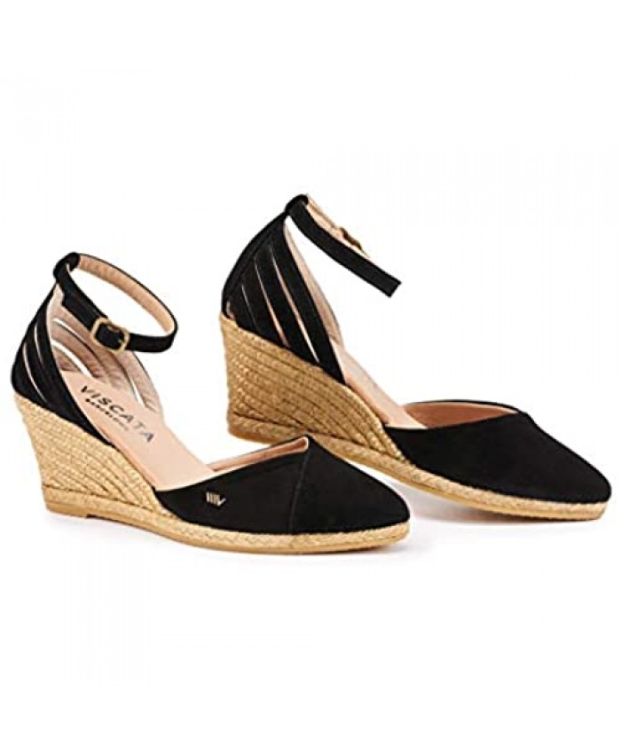 VISCATA Handmade in Spain Ullastret Suede 3" Wedge Fashion Ankle-Strap Closed Toe Classic Espadrilles Heel