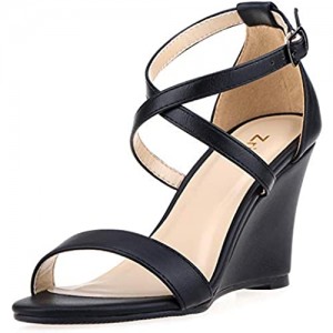ZriEy Women's Wedge Sandals Open Toe Ankle Strap Heels 2 Inches 3 Inches Mid High Heel Pump Shoes