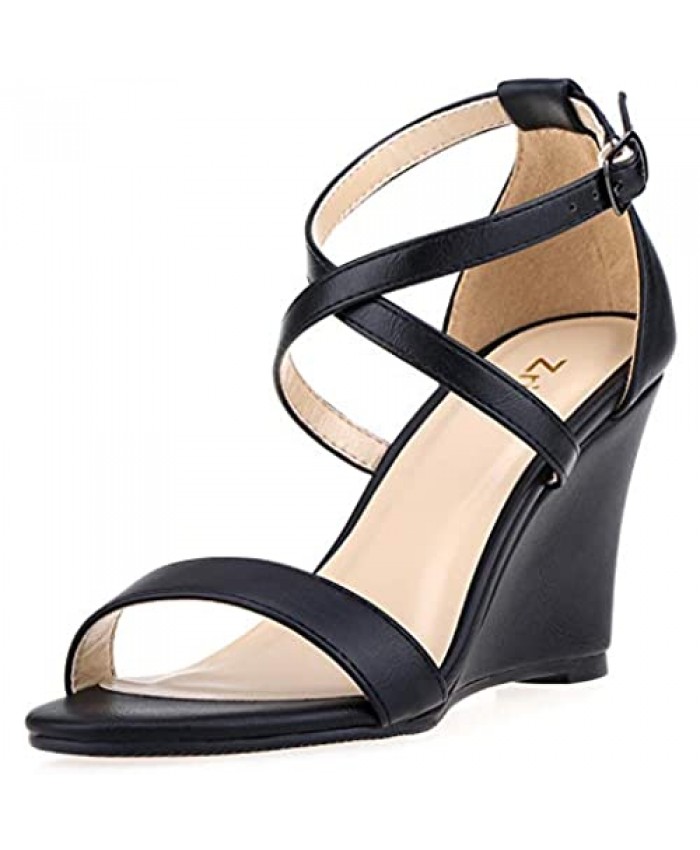ZriEy Women's Wedge Sandals Open Toe Ankle Strap Heels 2 Inches 3 Inches Mid High Heel Pump Shoes