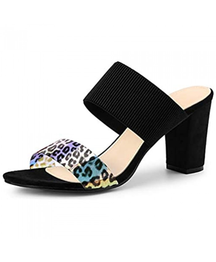 Allegra K Women's Leopard Printed Block Heeled Slide Sandals