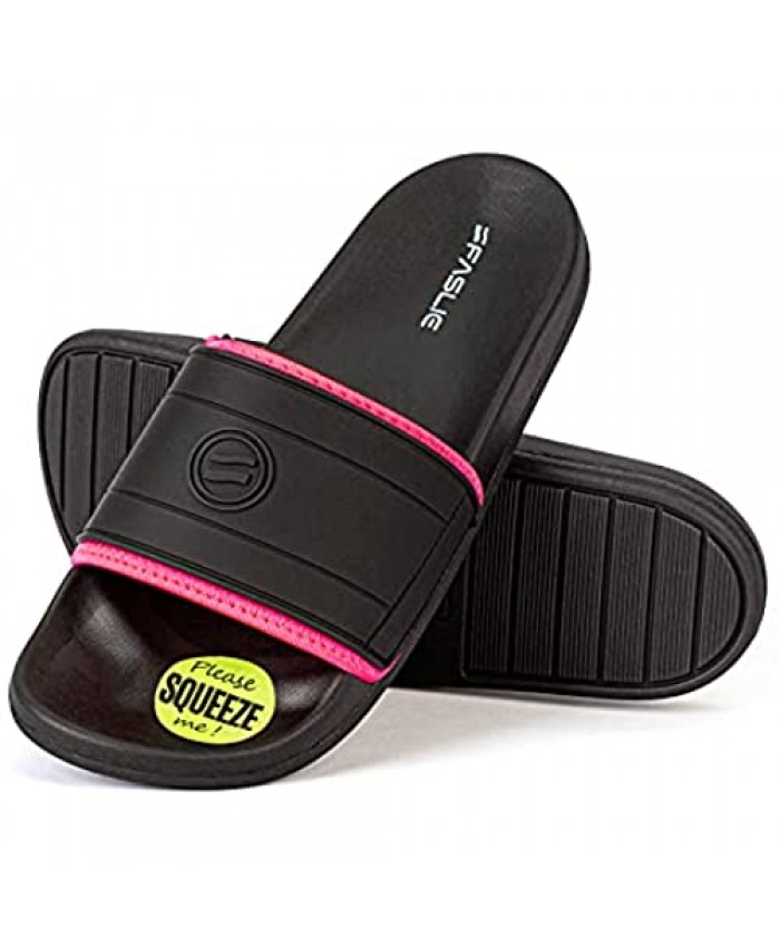 Faslie Women’s Atheletic Comfort Slide Sandals with Arch Support Comfort Open Toe Slip-On Indoor Outdoor Slides Non-Slip Beach Slippers