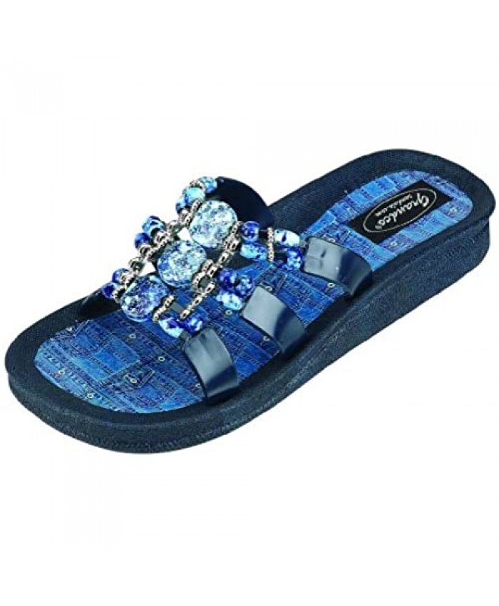Grandco Women's 25550D Denim Slide Jeweled Waterproof Molded Sole Summer Sandals