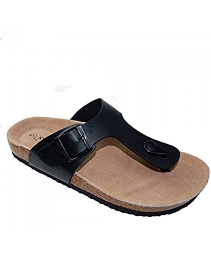 LANCDON Women's Flat Cork Slide Footbed Sandals for Women with Adjustable Strap Buckle Toe Slippers