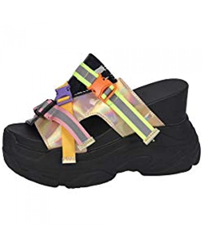 LUCKY STEP Women Open Toe Slides Wedge Sandals Thick Bottom Summer Platform Slip-on Slipper
