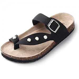 SANDALUP Slide Sandals Inlaid with Pearls Flip Flop for Women