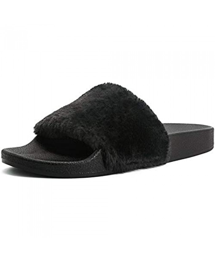 Stillieve Women's Fuzzy Slides Faux Fur Slide Sandals