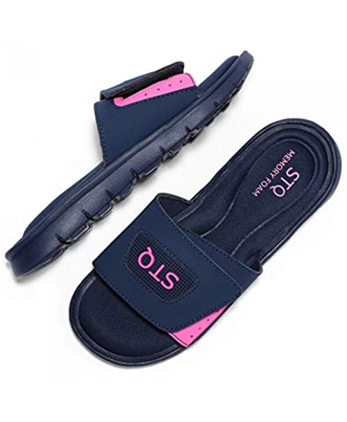STQ Active Recovery Slides for Women Supportive Soft Cushion Memory Foam Footbed Slide Sandals Navy Blue Rose 7 US