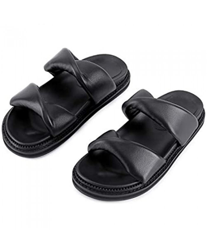 SYXLCYGJ Comfort Leather Sandals for Women With Cushion Bounce Footbed