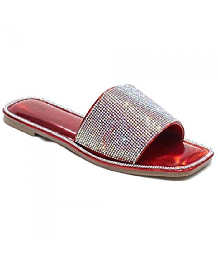 Women's Glitter Bling Jewel Stone Slide Comfort Dress Party Sandals Shoes Summer