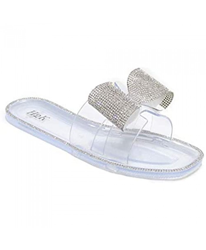 Women's Glitter Ribbon Open Toe Bling Jewel Stone Slide Comfort Sandals Shoes Lucia