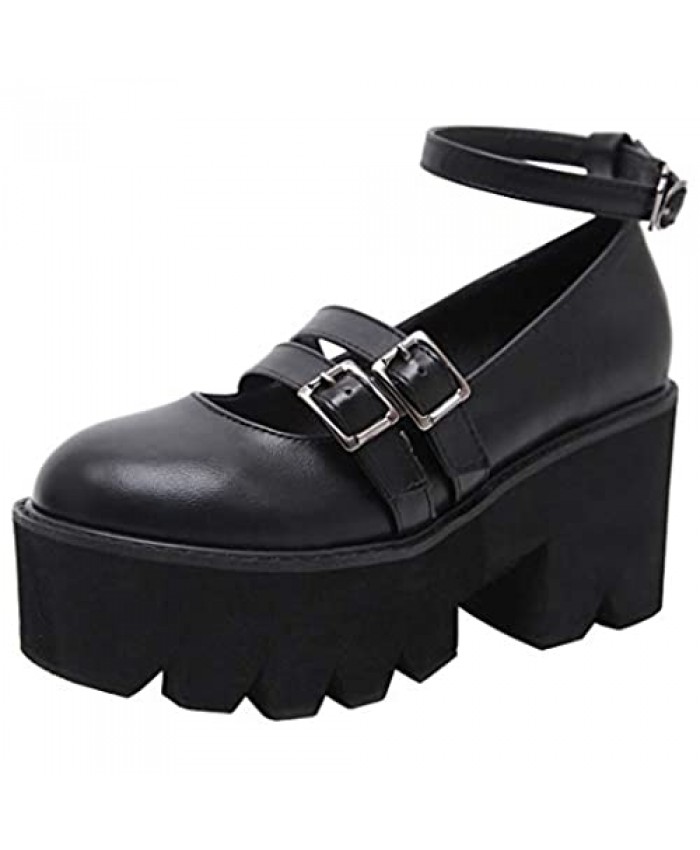 AIMODOR Womens Goth Lolita Shoes Platform High Heel Rockabilly Ankle Strap Pumps