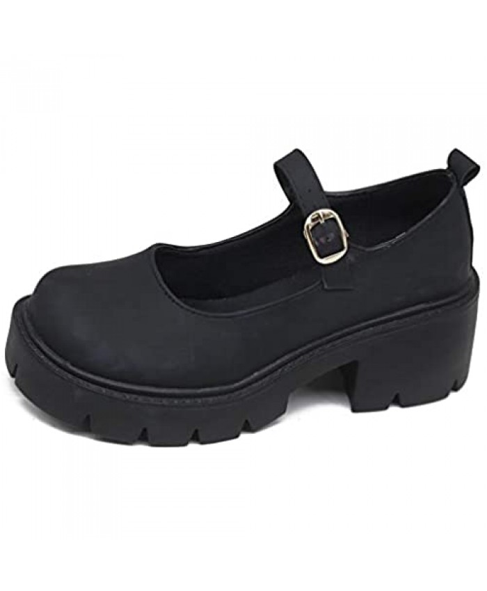 AOSPHIRAYLIAN Womens Gothic Lolita Shoes Platform Mary Janes Ankle Strap Chunky Heel Uniform Dress Pumps Shoes Black