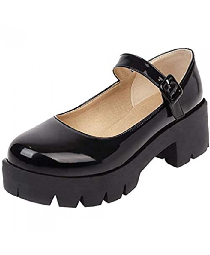 Caradise Womens Chunky Mary Jane Platform Shoes Patent Leather School Uniform Dress Shoes