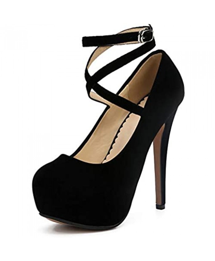 fereshte Women's Ankle Strap Platform High Heels Party Dress Pumps Shoes