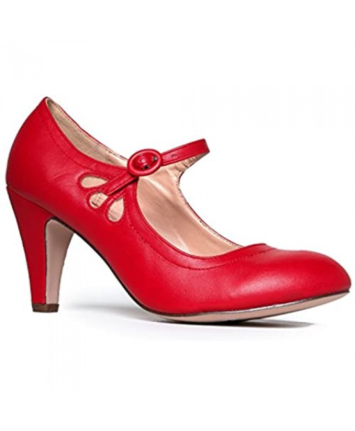 Mary Jane Pumps - Low Kitten Heels - Vintage Retro Round Toe Shoe With Ankle Strap - Pixie By J. Adams