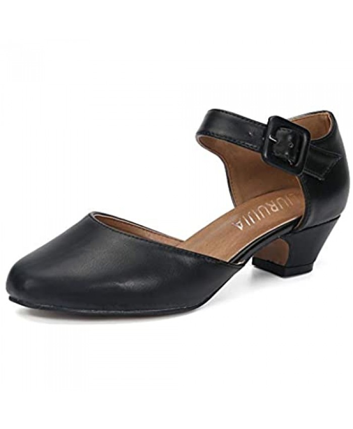 Women's Buckle Strap Low Block Heel D'Orsay Pumps Dress Shoes for Church Business Evening