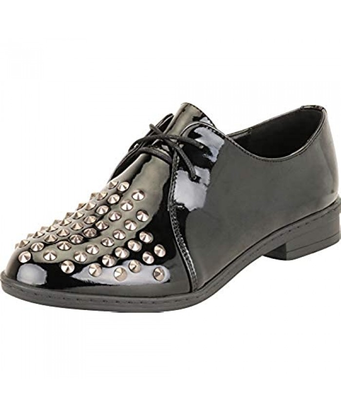 Cambridge Select Women's Spike Studded Lace-Up Block Low Heel Oxford