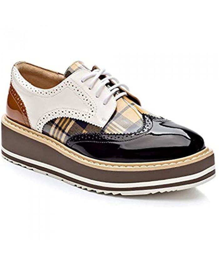 Cetula Handcrafted Lace-up Houndstooth Vamp Brogue Four Seasons Women Oxford Shoes