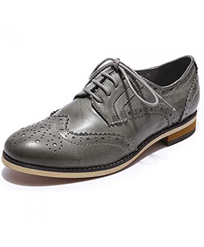 MIKCON Women's Leather Lace up Oxfords Wingtip Brogue Flats Saddle Shoes for Girls