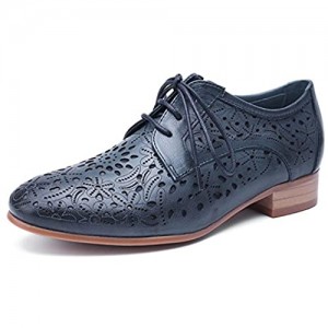 Mona Flying Women's Leather Perforated Lace-up Oxfords Brogue Wingtip Derby Saddle Shoes for Girls ladis Women