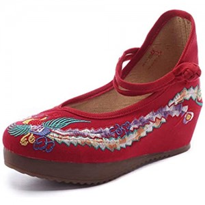 Qhome Women's Chinese Phoenix Embroidered Oxfords Rubber Sole Cheongsam Shoes