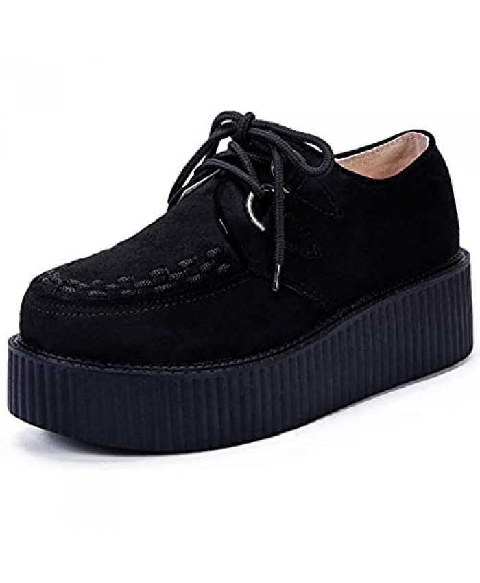Women's Creepers Wedge Platform Shoes Lace-Up Flat Fashion Oxford